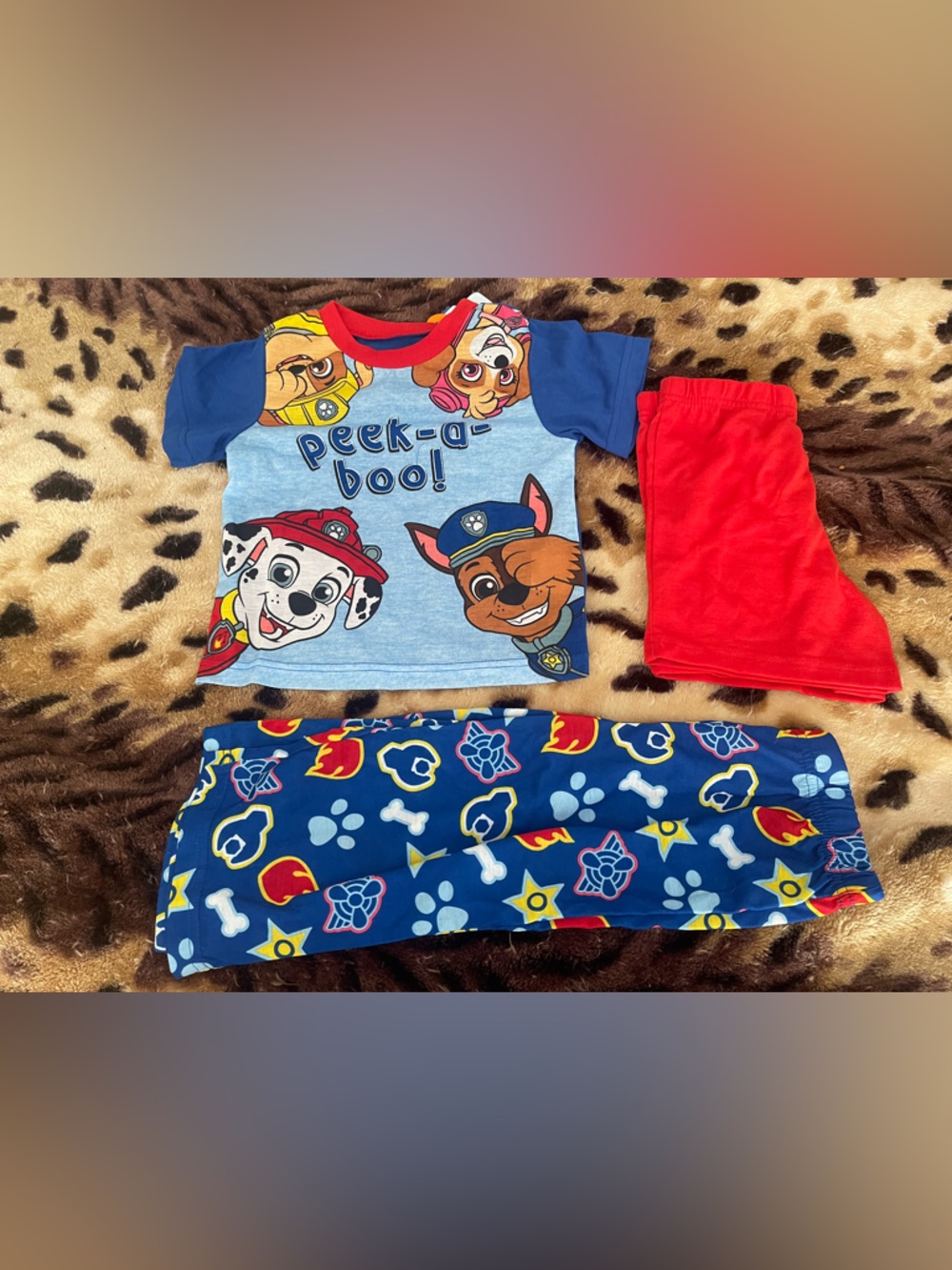 Paw Patrol Blue & Red Kids Pajama Set with Character Print